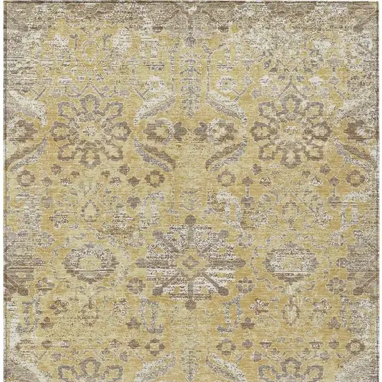 Gold And Wheat Damask Washable Indoor Outdoor Area Rug Photo 3