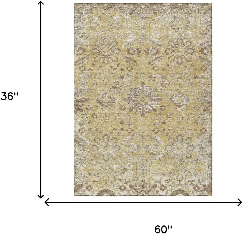 Gold And Wheat Damask Washable Indoor Outdoor Area Rug Photo 6