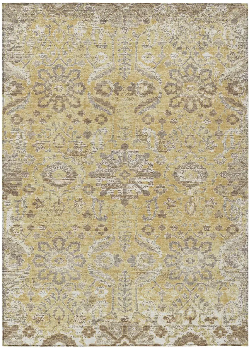 Gold And Wheat Damask Washable Indoor Outdoor Area Rug Photo 1