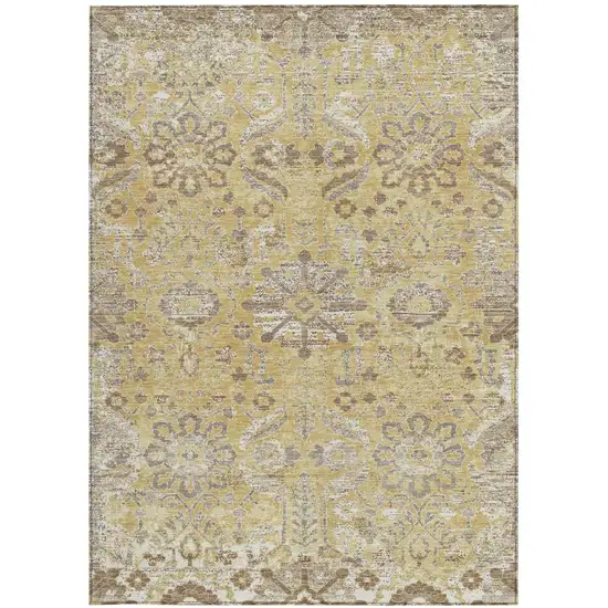 Gold And Wheat Damask Washable Indoor Outdoor Area Rug Photo 3