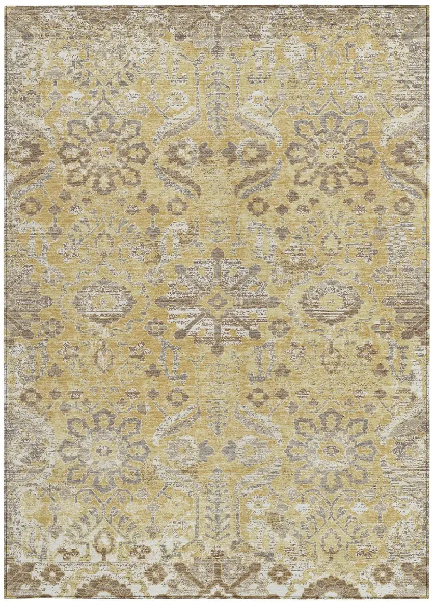 Gold And Wheat Damask Washable Indoor Outdoor Area Rug Photo 3