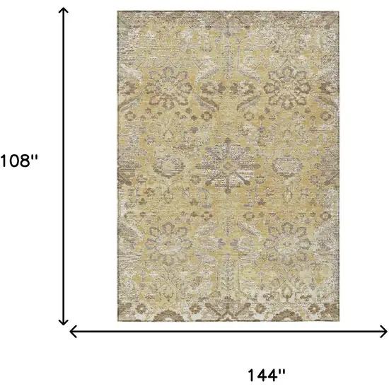 Gold And Wheat Damask Washable Indoor Outdoor Area Rug Photo 6