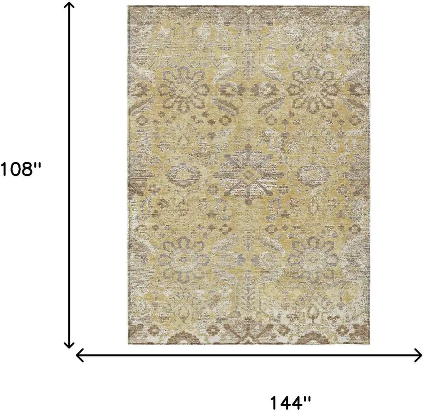 Gold And Wheat Damask Washable Indoor Outdoor Area Rug Photo 6