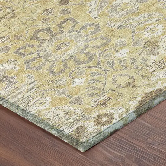 Gold And Wheat Damask Washable Indoor Outdoor Area Rug Photo 4