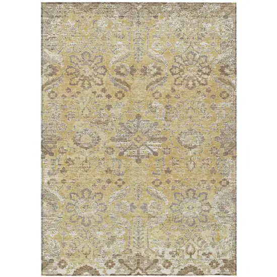 Gold And Wheat Damask Washable Indoor Outdoor Area Rug Photo 1