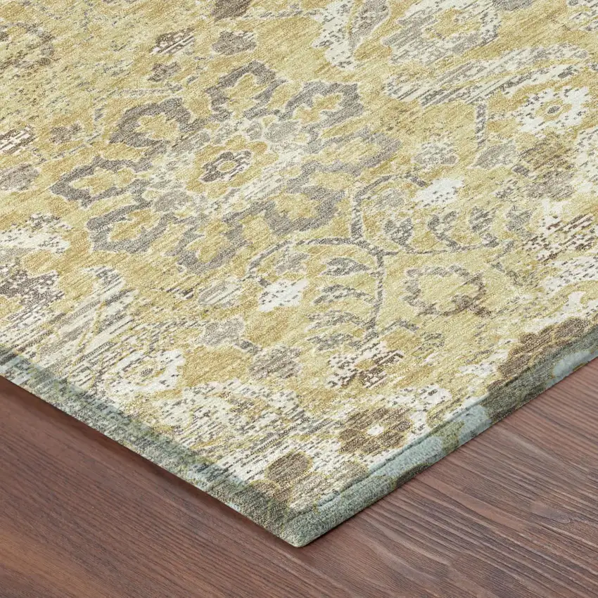 Gold And Wheat Damask Washable Indoor Outdoor Area Rug Photo 4