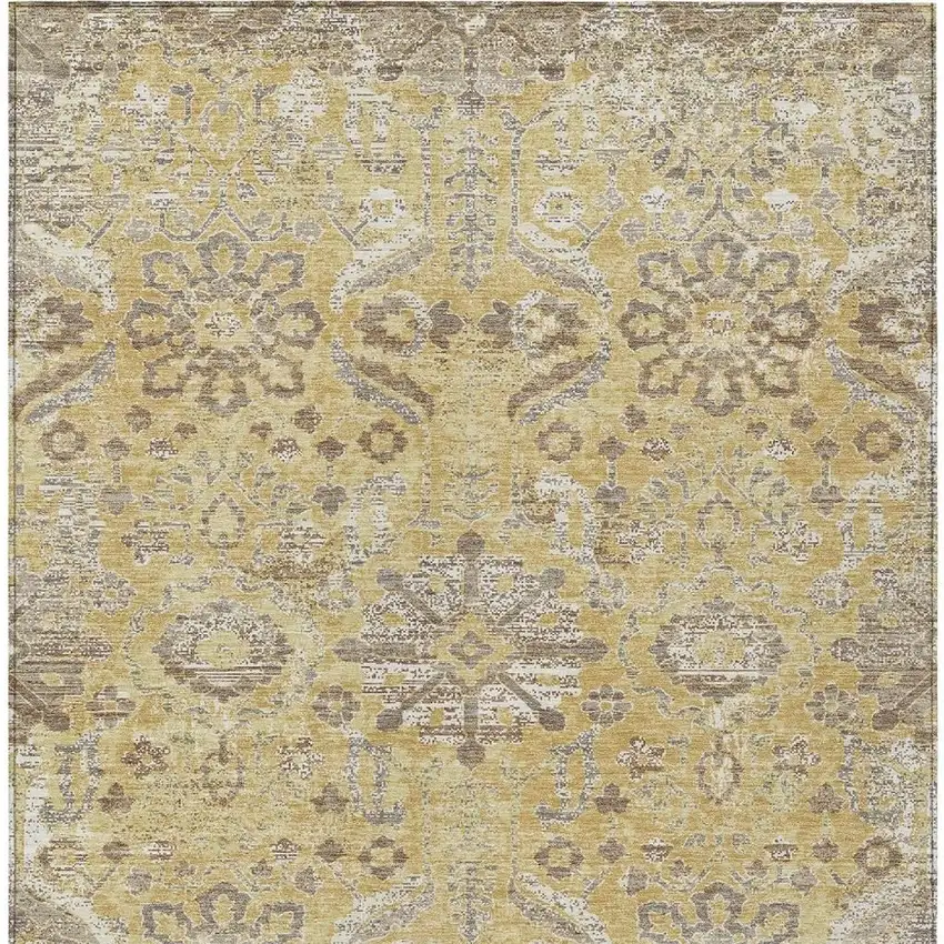 Gold And Wheat Damask Washable Indoor Outdoor Area Rug Photo 3