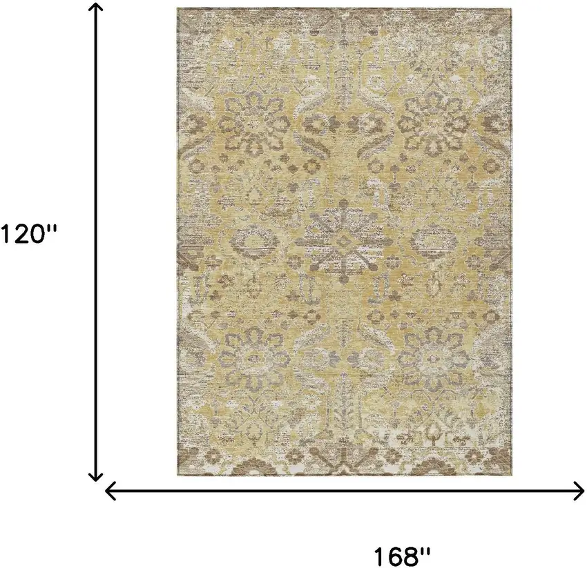 Gold And Wheat Damask Washable Indoor Outdoor Area Rug Photo 6