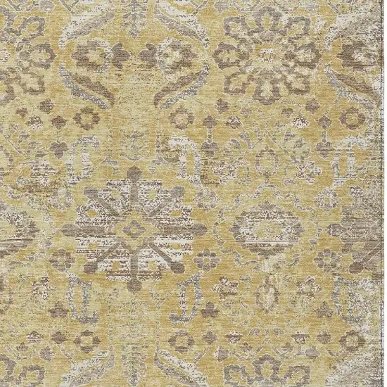 Gold And Wheat Damask Washable Indoor Outdoor Area Rug Photo 2