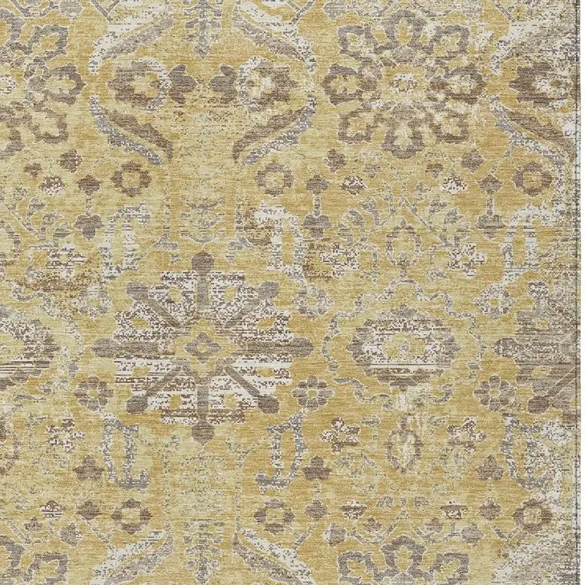 Gold And Wheat Damask Washable Indoor Outdoor Area Rug Photo 2