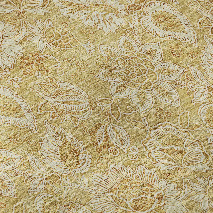 Gold And Wheat Floral Washable Area Rug With UV Protection Photo 9
