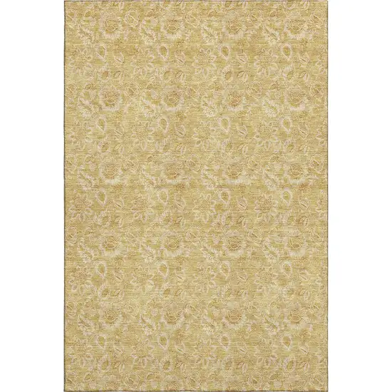 Gold And Wheat Floral Washable Area Rug With UV Protection Photo 1