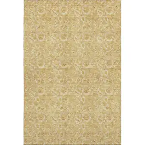 Photo of Gold And Wheat Floral Washable Area Rug With UV Protection