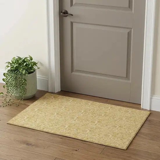 Gold And Wheat Floral Washable Area Rug With UV Protection Photo 1
