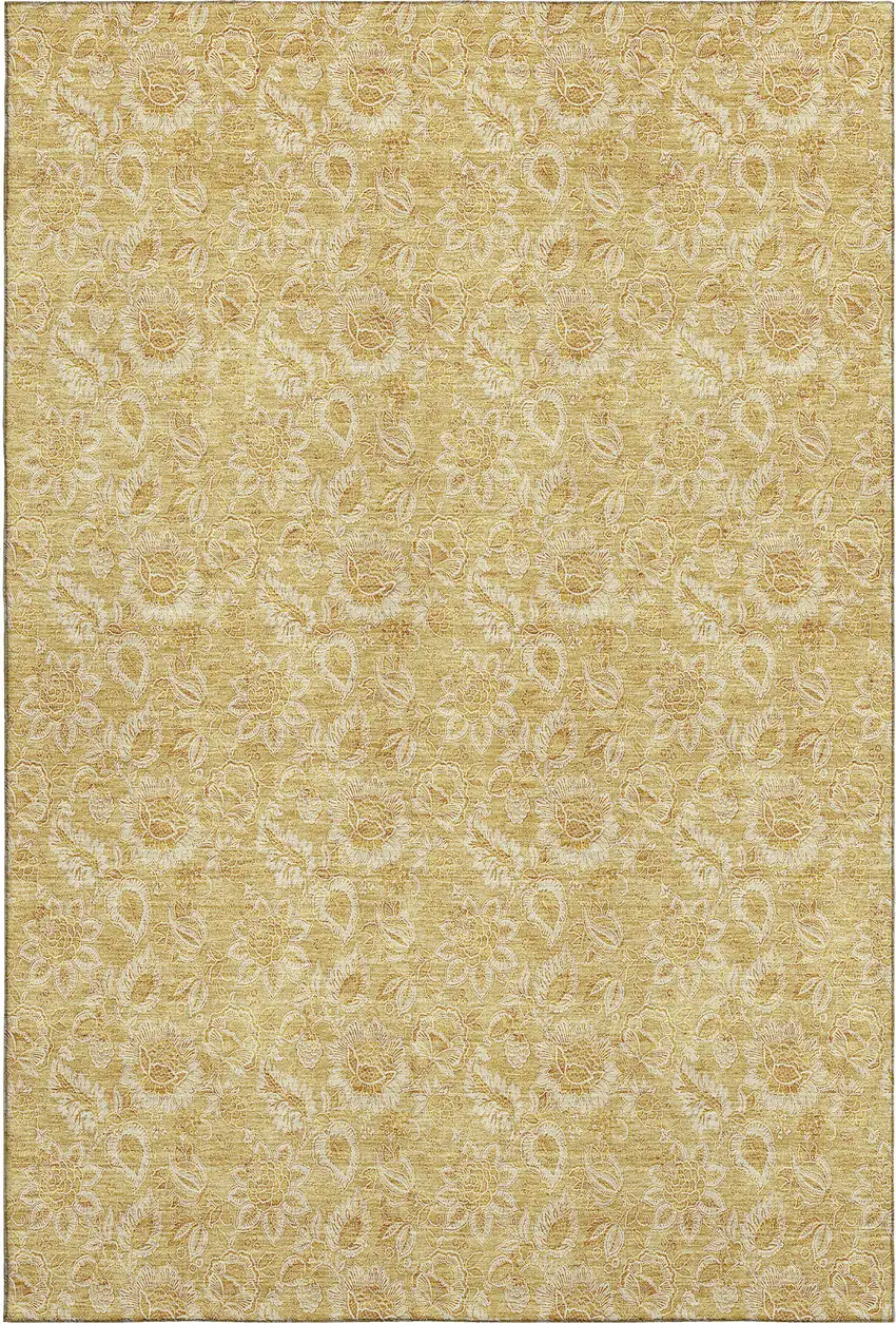 Gold And Wheat Floral Washable Area Rug With UV Protection Photo 2
