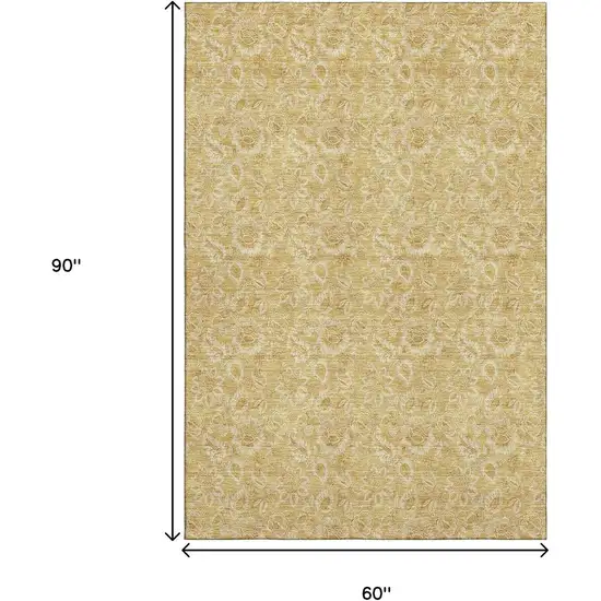 Gold And Wheat Floral Washable Area Rug With UV Protection Photo 3