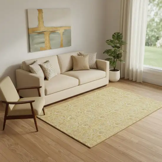 Gold And Wheat Floral Washable Area Rug With UV Protection Photo 1