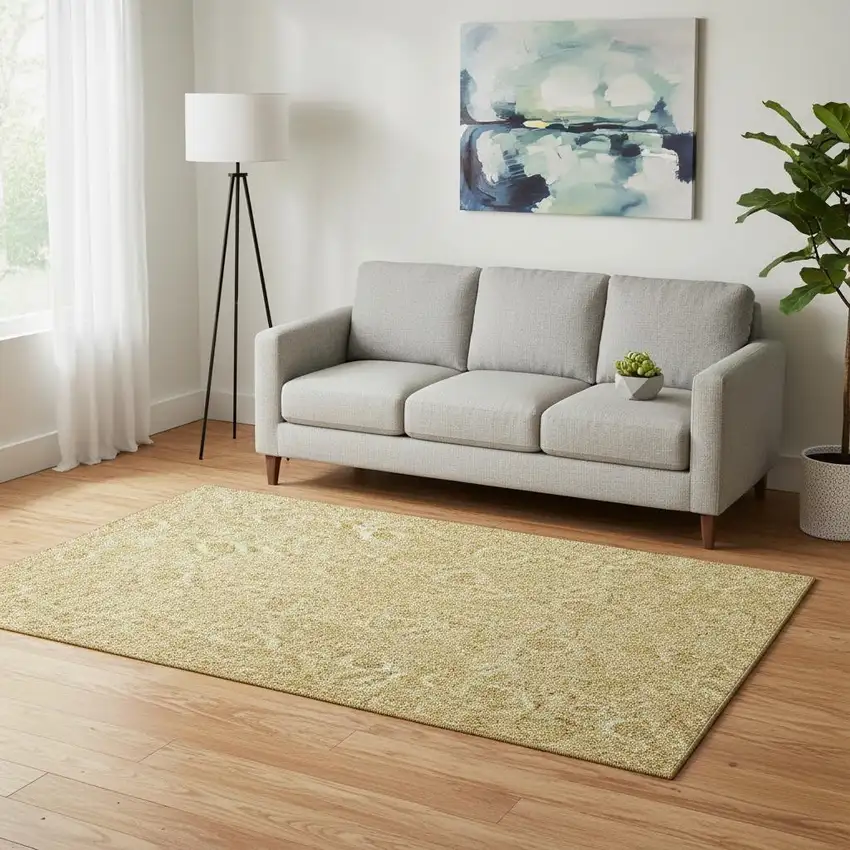Gold And Wheat Floral Washable Area Rug With UV Protection Photo 1
