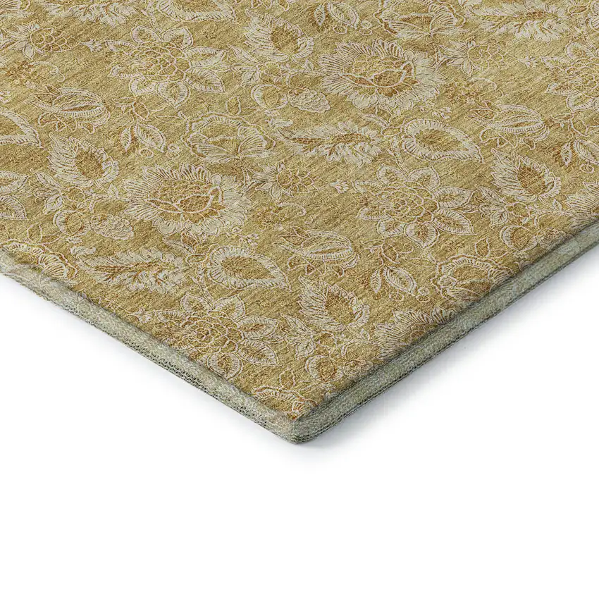 Gold And Wheat Floral Washable Area Rug With UV Protection Photo 7
