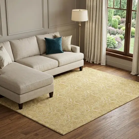Gold And Wheat Floral Washable Area Rug With UV Protection Photo 1