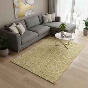 Photo of Gold And Wheat Floral Washable Area Rug With UV Protection