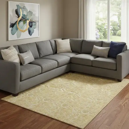 Gold And Wheat Floral Washable Area Rug With UV Protection Photo 1