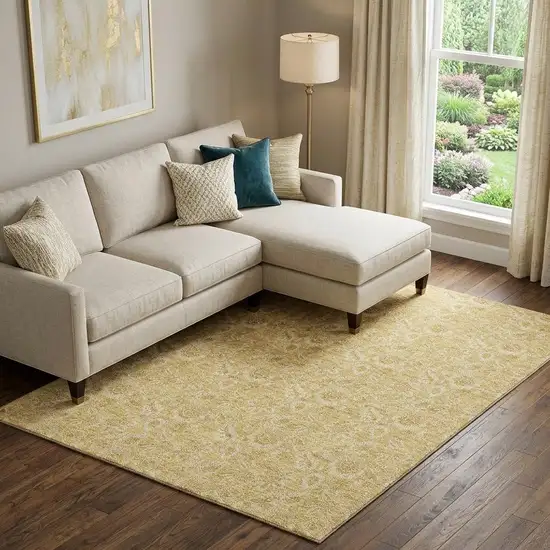 Gold And Wheat Floral Washable Area Rug With UV Protection Photo 1