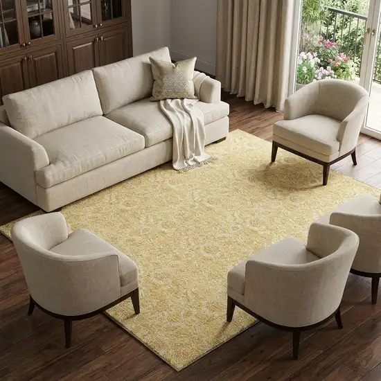Gold And Wheat Floral Washable Area Rug With UV Protection Photo 1