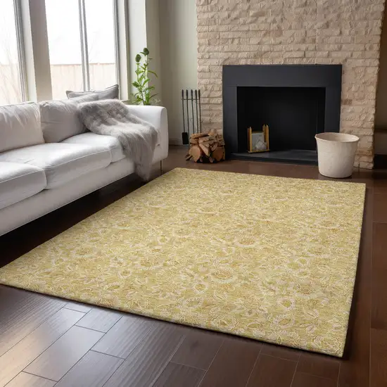 Gold And Wheat Floral Washable Area Rug With UV Protection Photo 4