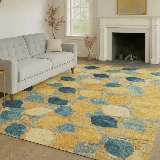 Gold And Wheat Floral Washable Indoor Outdoor Area Rug Photo 6