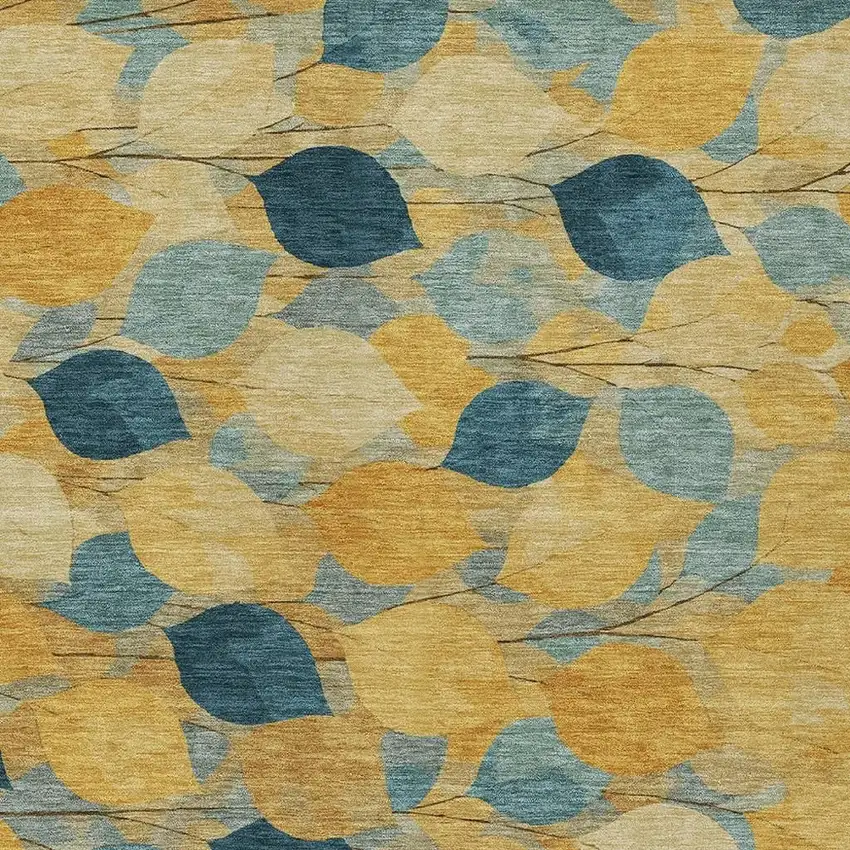 Gold And Wheat Floral Washable Indoor Outdoor Area Rug Photo 2