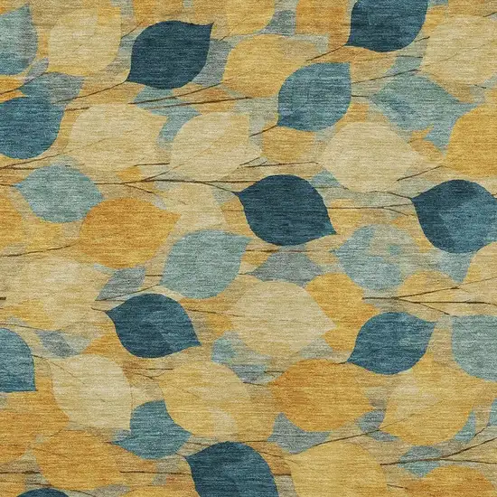 Gold And Wheat Floral Washable Indoor Outdoor Area Rug Photo 2