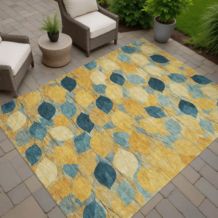 Gold And Wheat Floral Washable Indoor Outdoor Area Rug Photo 7