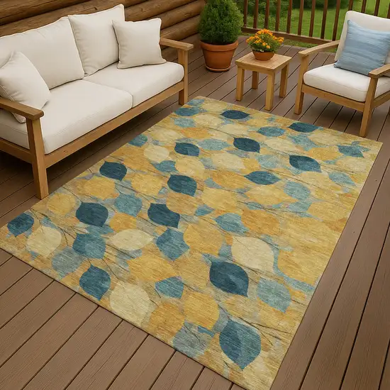 Gold And Wheat Floral Washable Indoor Outdoor Area Rug Photo 4