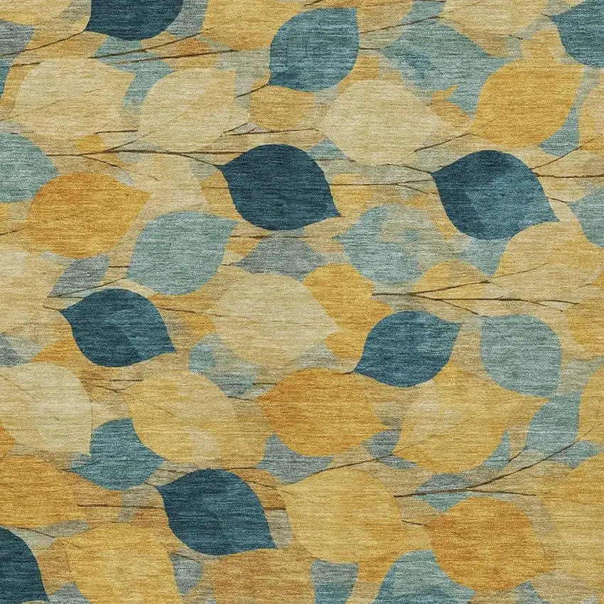 Gold And Wheat Floral Washable Indoor Outdoor Area Rug Photo 2