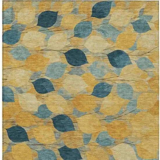 Gold And Wheat Floral Washable Indoor Outdoor Area Rug Photo 3