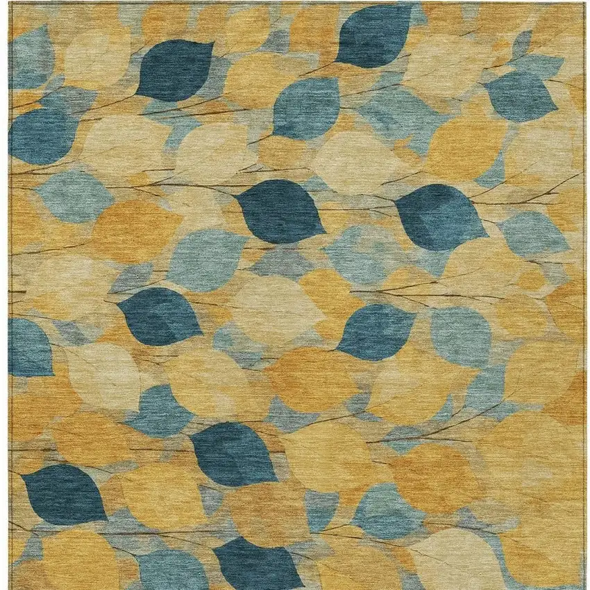 Gold And Wheat Floral Washable Indoor Outdoor Area Rug Photo 3