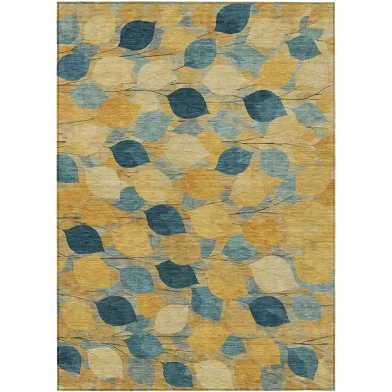 Gold And Wheat Floral Washable Indoor Outdoor Area Rug Photo 1