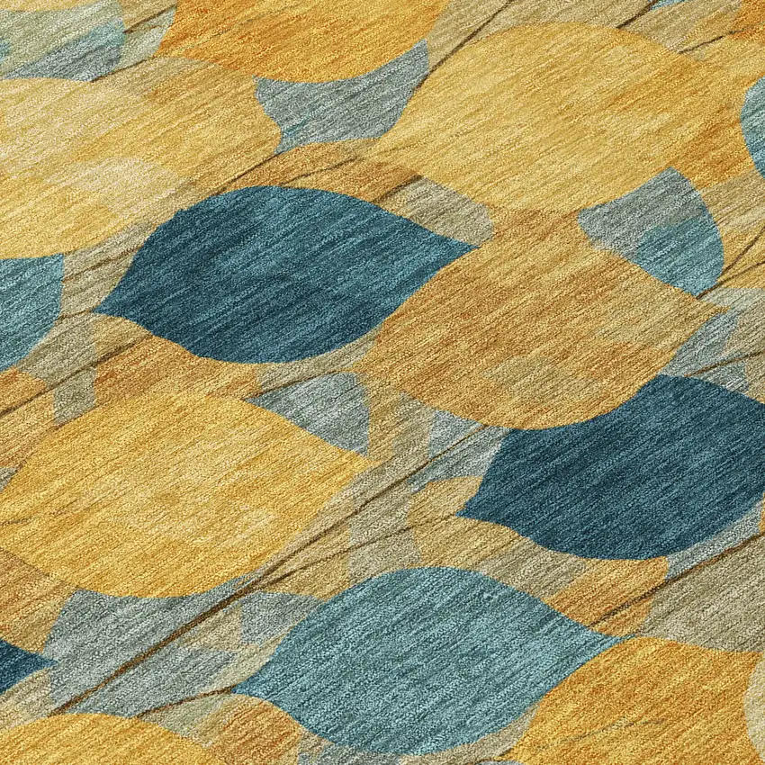 Gold And Wheat Floral Washable Indoor Outdoor Area Rug Photo 9