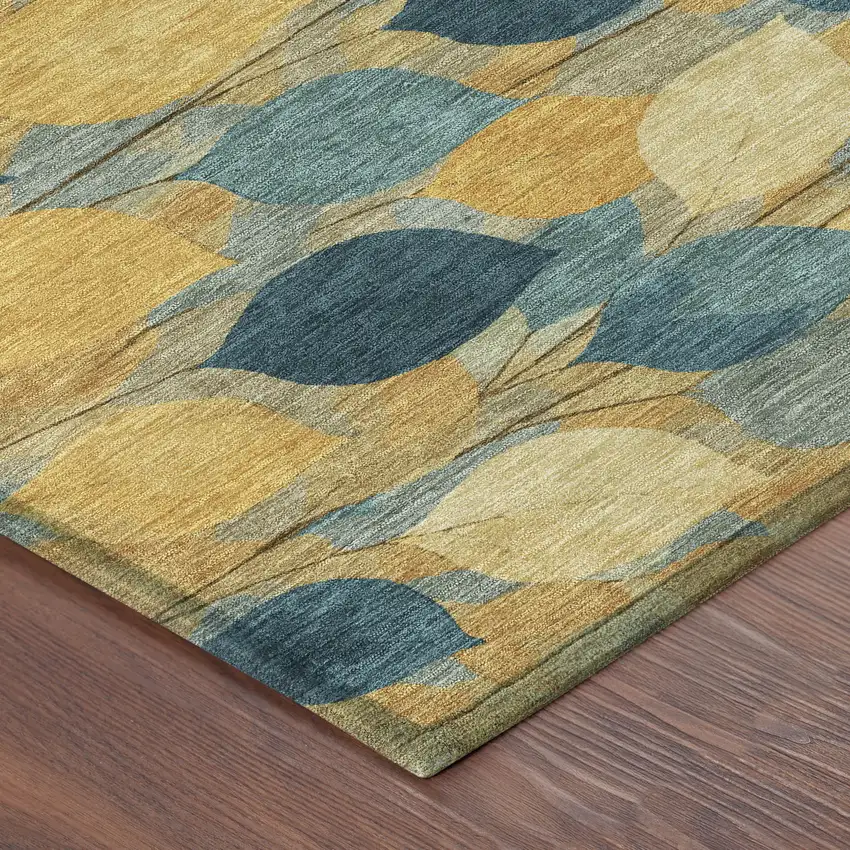 Gold And Wheat Floral Washable Indoor Outdoor Area Rug Photo 8