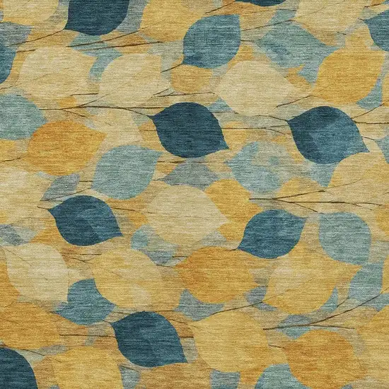 Gold And Wheat Floral Washable Indoor Outdoor Area Rug Photo 2