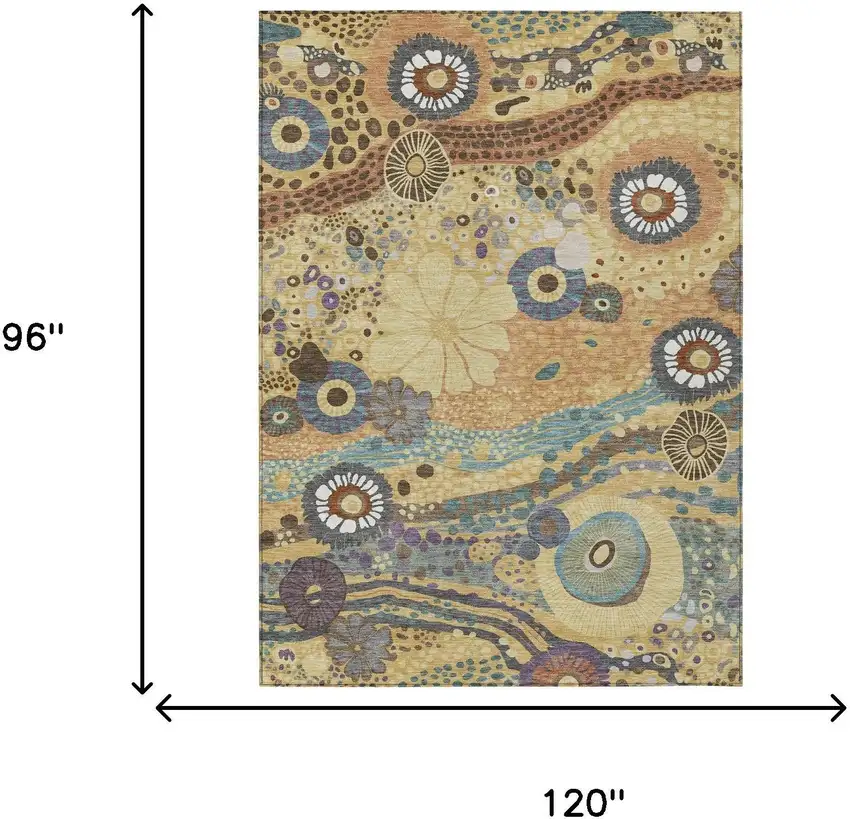 Gold And Wheat Floral Washable Indoor Outdoor Area Rug Photo 7