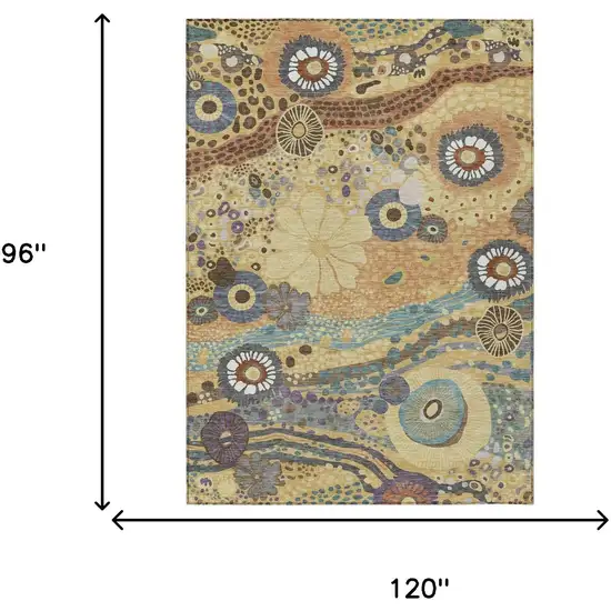 Gold And Wheat Floral Washable Indoor Outdoor Area Rug Photo 7