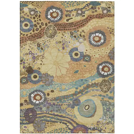 Gold And Wheat Floral Washable Indoor Outdoor Area Rug Photo 2