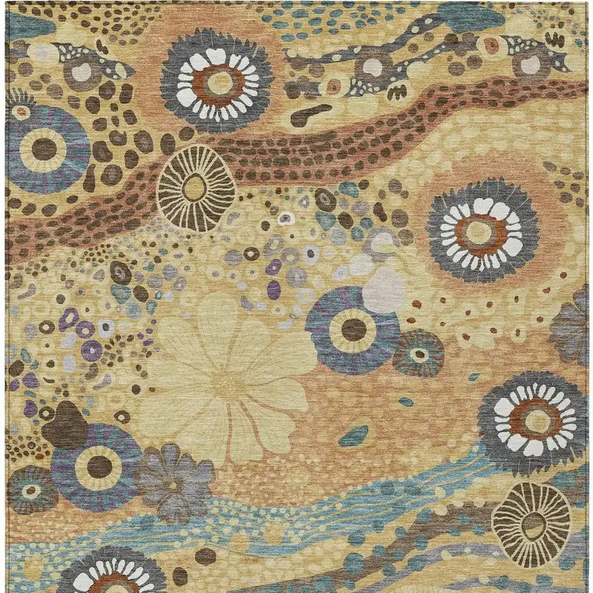 Gold And Wheat Floral Washable Indoor Outdoor Area Rug Photo 4