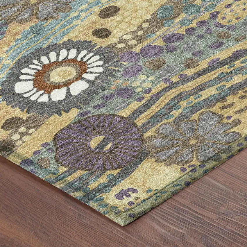 Gold And Wheat Floral Washable Indoor Outdoor Area Rug Photo 5