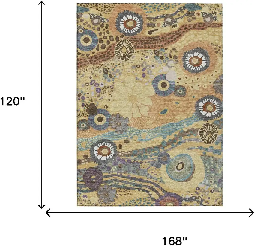 Gold And Wheat Floral Washable Indoor Outdoor Area Rug Photo 7