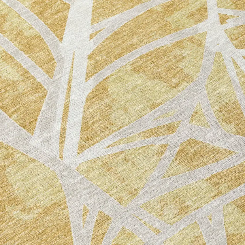 Gold And Wheat Floral Washable Indoor Outdoor Area Rug Photo 4