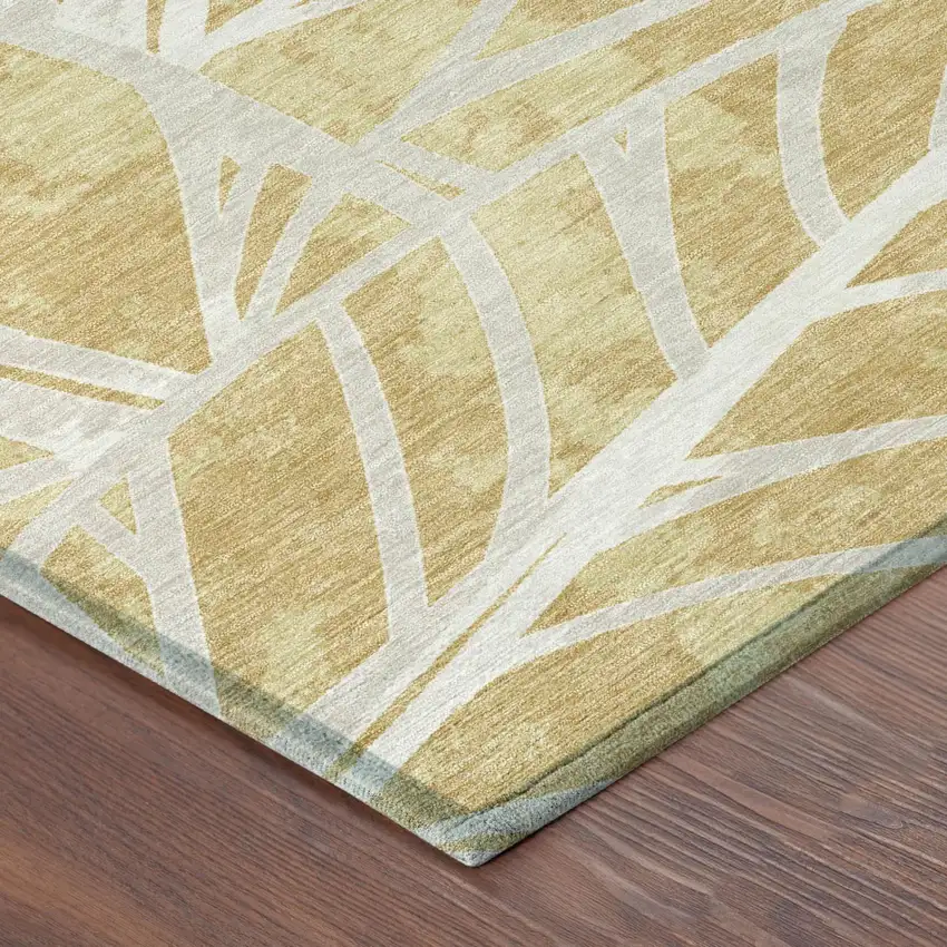 Gold And Wheat Floral Washable Indoor Outdoor Area Rug Photo 3