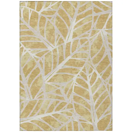 Gold And Wheat Floral Washable Indoor Outdoor Area Rug Photo 2